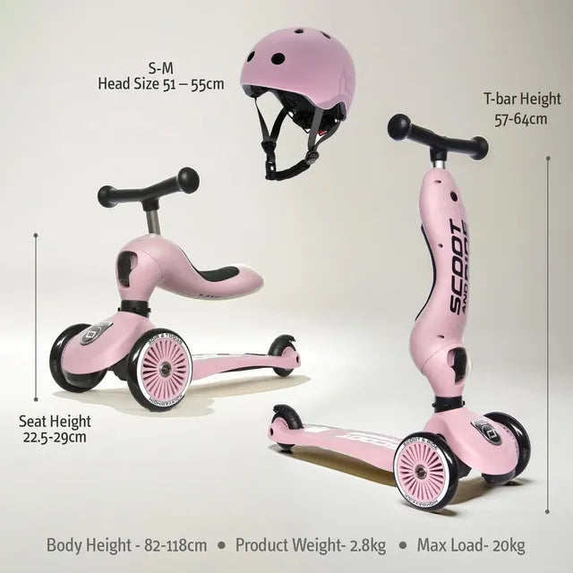 Scoot&Ride 2-in-1 Highwaykick 1 & Helmet S-M Rose Bundle 96270-96368 Age- 5 Years & Above