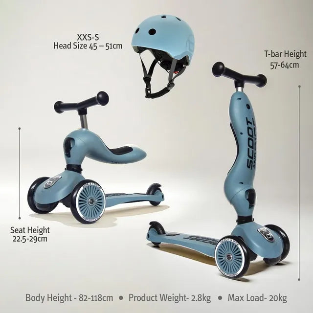 Scoot&Ride 2-in-1 Highwaykick 1 & Helmet S-M Steel Bundle 96271-96369 Age- 5 Years & Above