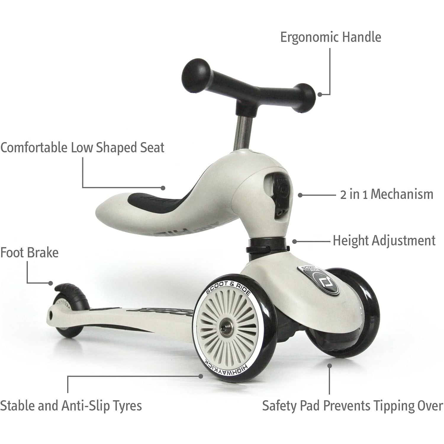 Scoot&Ride 2-in-1 Highwaykick 1 & Helmet XXS-S Ash Bundle 96268-96360 Age- 5 Years & Above