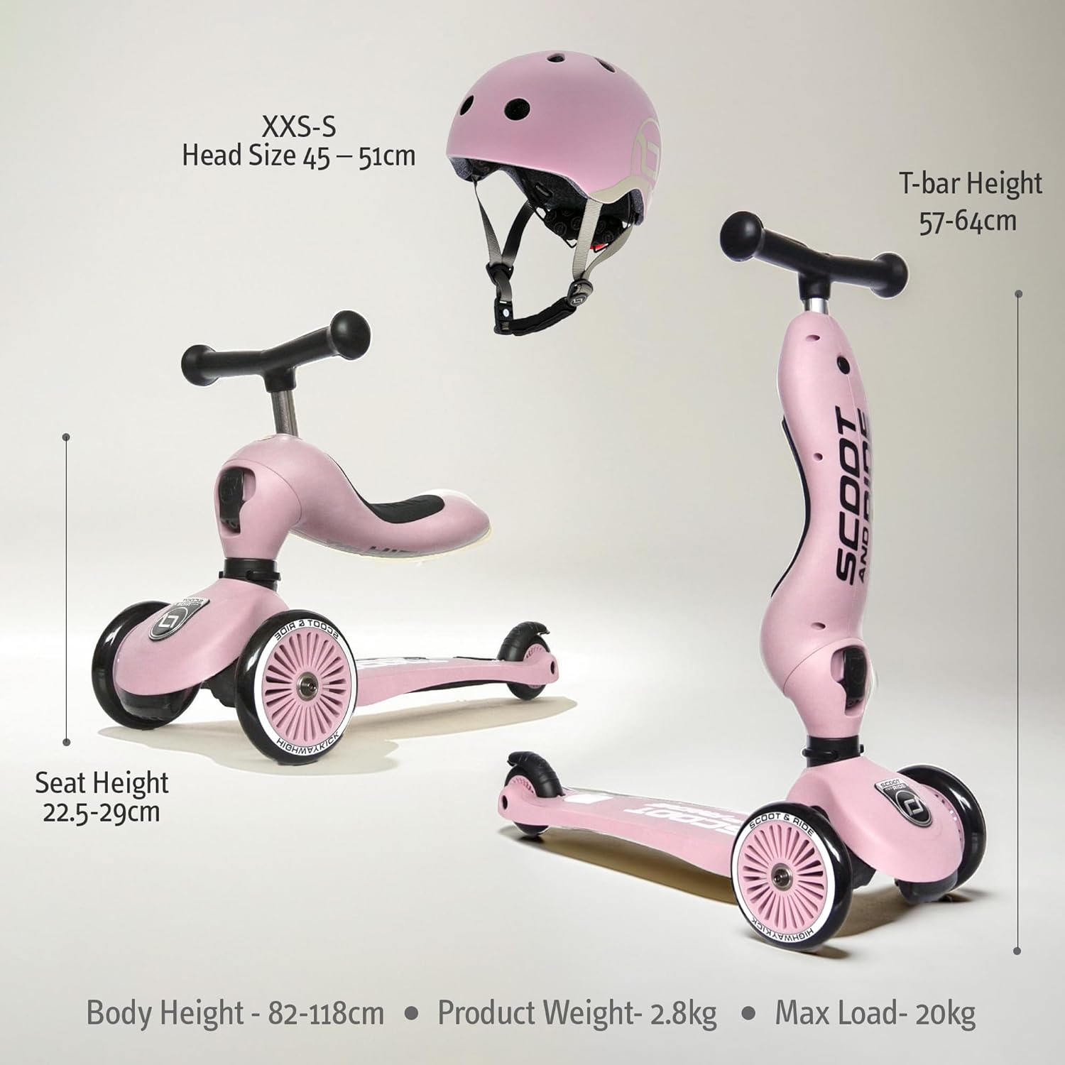 Scoot&Ride 2-in-1 Highwaykick 1 & Helmet XXS-S Rose Bundle 96270-96323 Age- 5 Years & Above