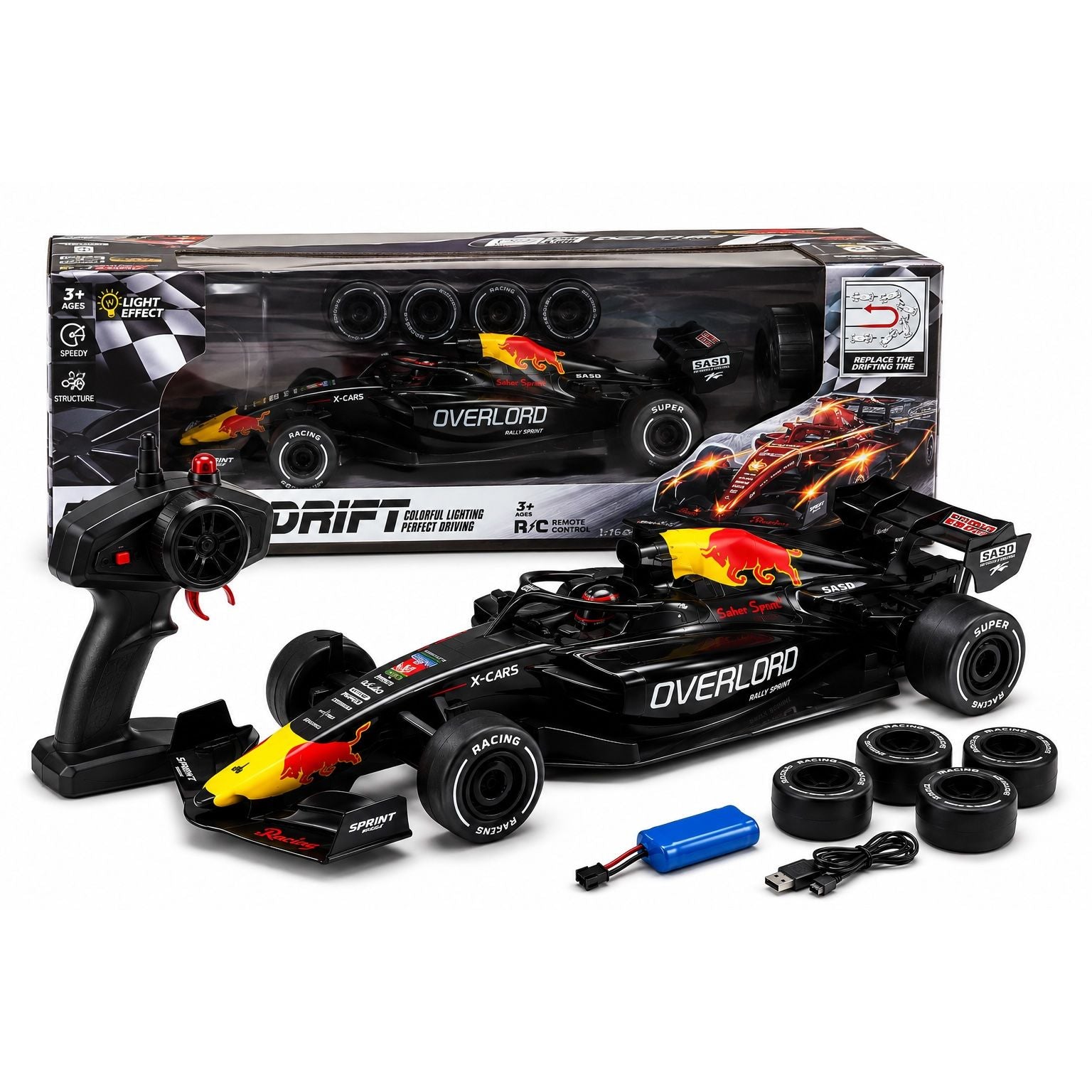 Sunmatt 1:16 Scale Formula Racing R/C Drift Car – 2.4GHz Remote Control Race Car with LED Lights, Rechargeable Battery & Drift Tyres Age- 3 Years & Above