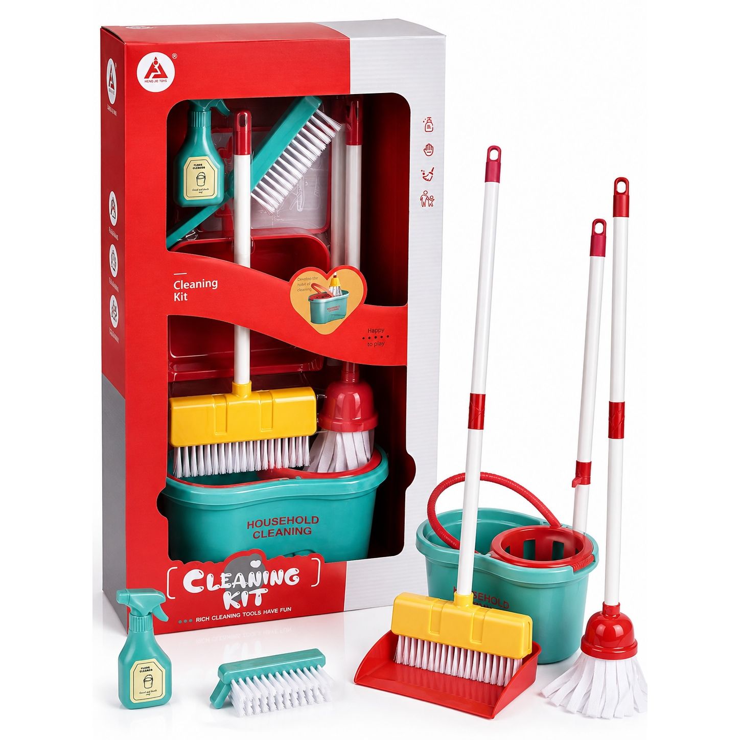 Sunmatt Kids Role Play Cleaning Set with Bucket, Mop, Broom, Brush, Dustpan & Cleaning Accessories  Age- 2 Years & Above