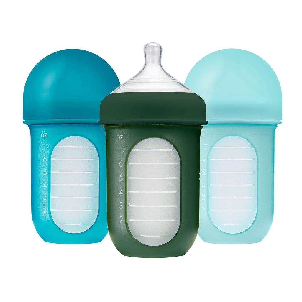 Tomy Boon Stage 2 Reusable Silicone Pouch Bottle with Medium Flow 8 Oz Pack of 3 Blue Age- 3 Months & Above