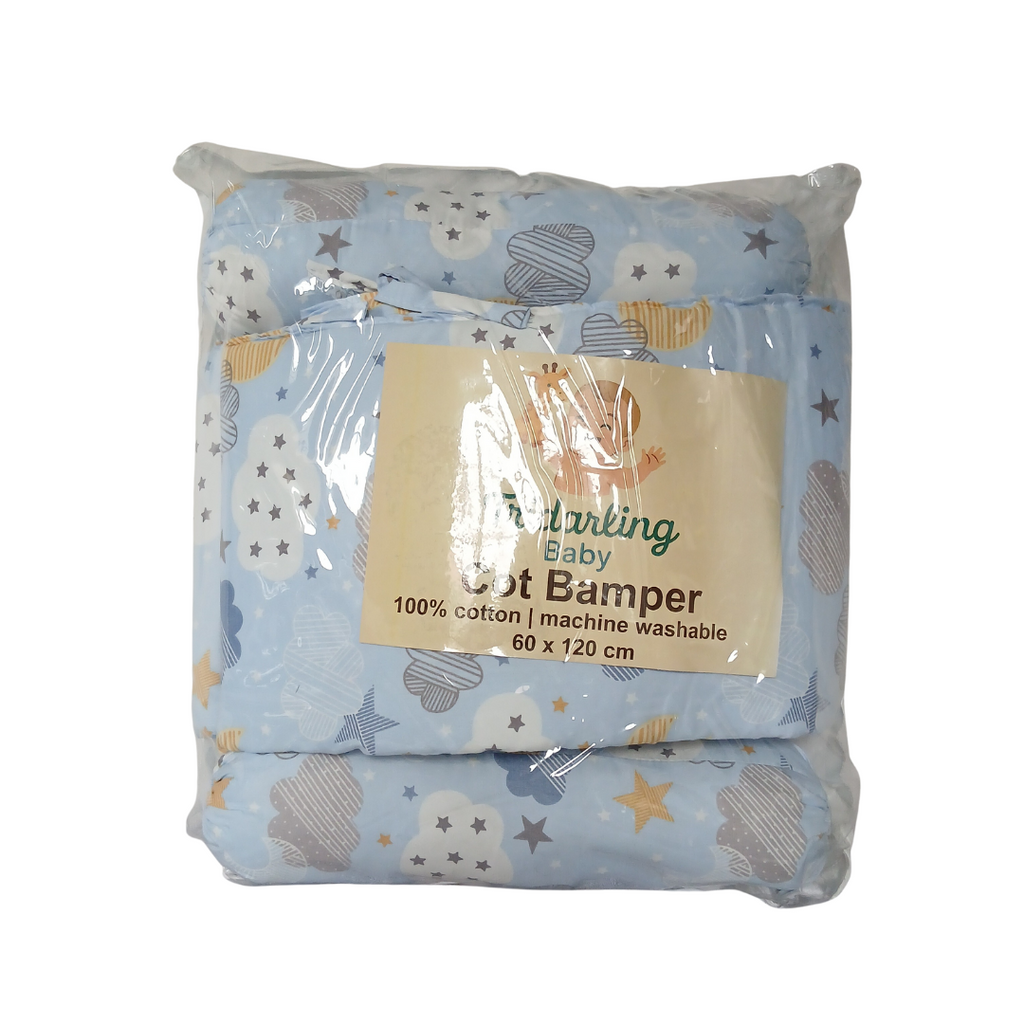 Tridarling Cot Bumper – Blue Clouds & Stars (60x120 cm) TCB3 Age- Newborn & Above
