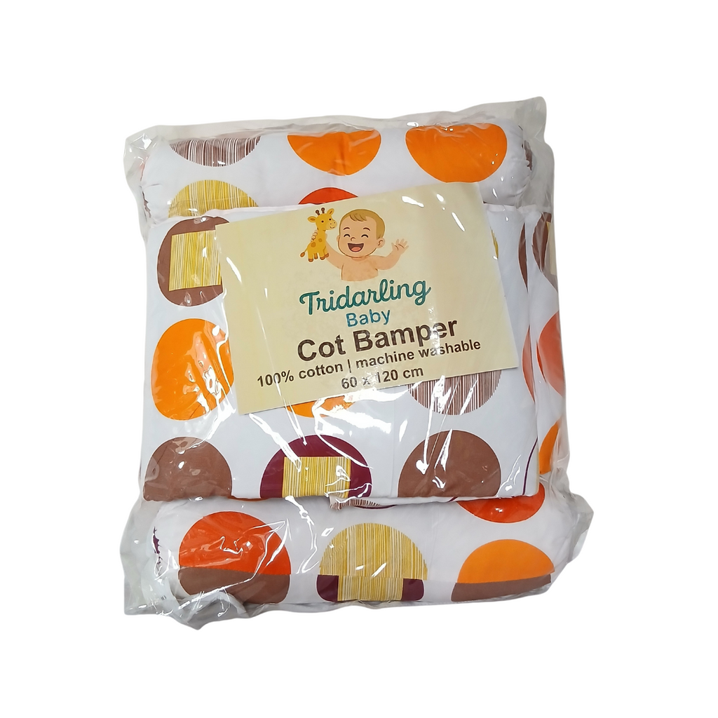 Tridarling Cot Bumper – Orange & Brown Polka Dots (60x120 cm) TCB1 Age- Newborn & Above
