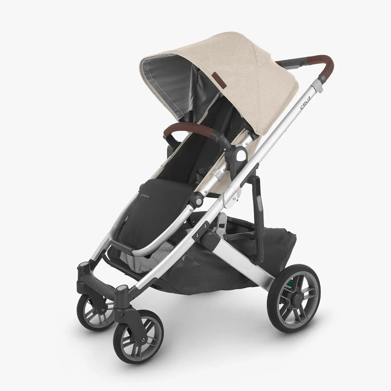 UPPAbaby Cruz V2 Stroller Declan Oat Mélange Silver Frame Chestnut Leather UP0050 Age- Newborn to 4 Years