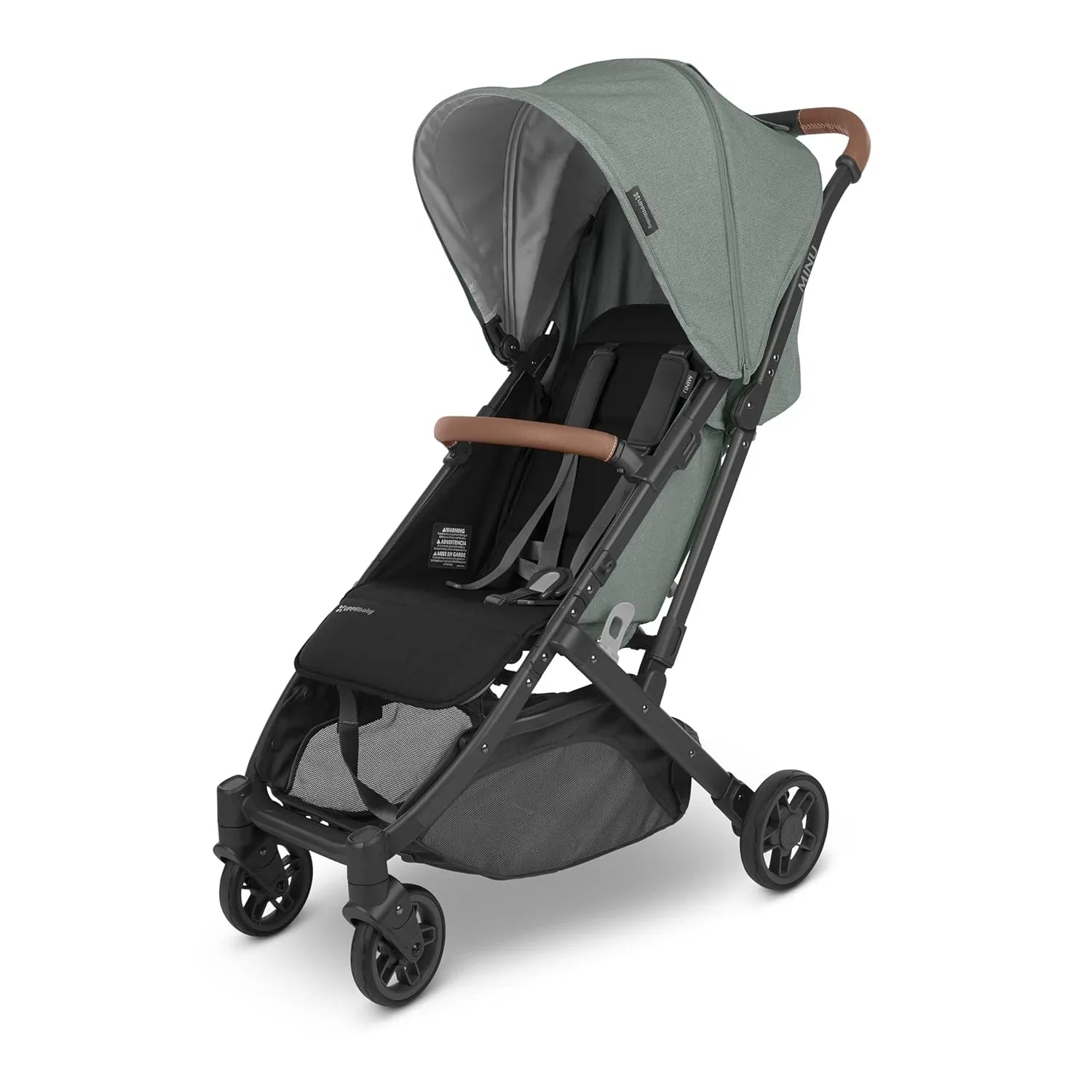 UPPAbaby Minu V2 Stroller Charlotte Coastal Blue Mélange Carbon Frame Saddle Leather UP0058 Age- Newborn to 4 Years