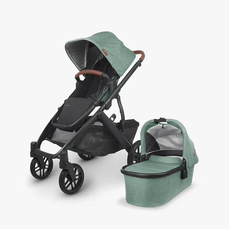 UPPAbaby Vista V2 Stroller Gwen Green Mélange Carbon Frame Saddle Leather UP0010 Age- Newborn to 4 Years