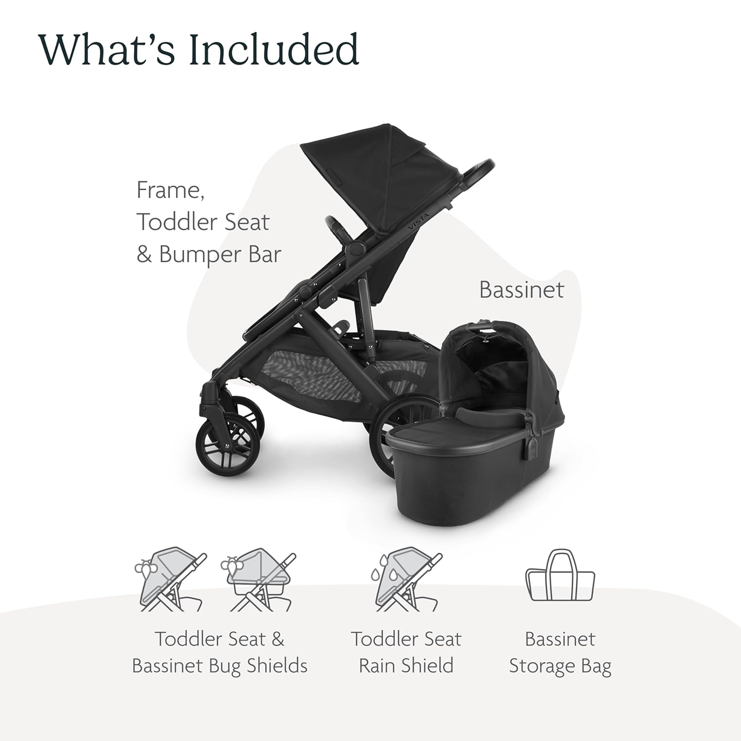 UPPAbaby Vista V2 Stroller Jake Charcoal Carbon Frame Black Leather UP0005 Age- Newborn to 4 Years
