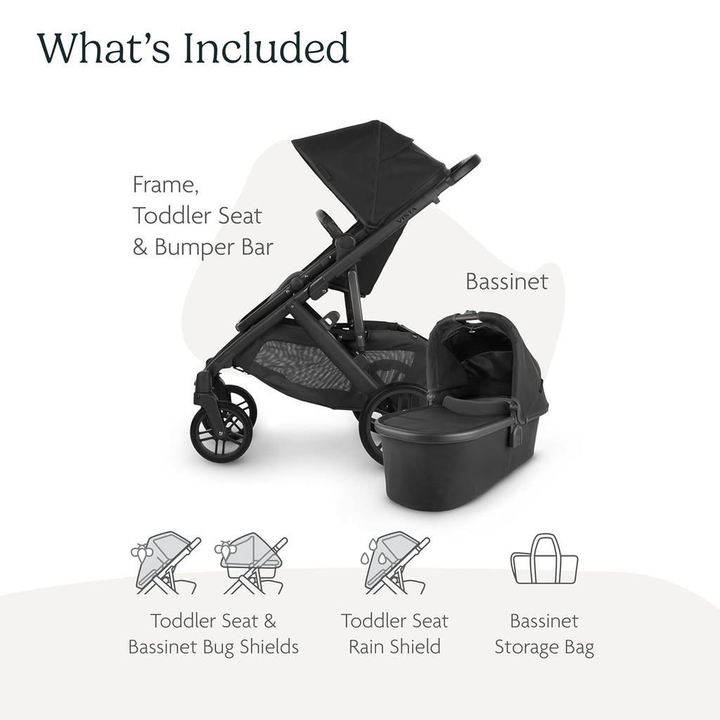 UPPAbaby Vista V2 Stroller Jake Charcoal Carbon Frame Black Leather UP0005 Age- Newborn to 4 Years