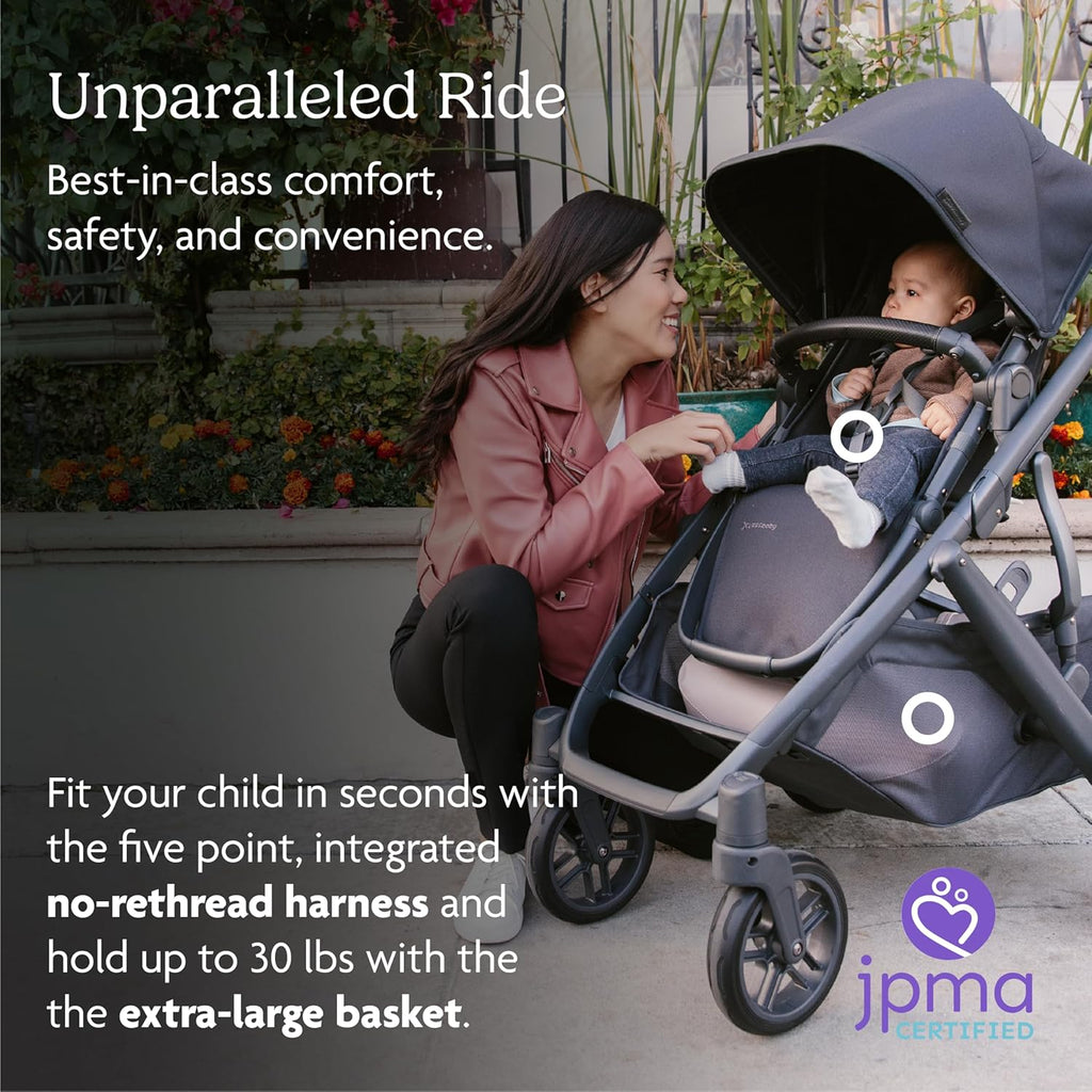 UPPAbaby Vista V2 Stroller Jake Charcoal Carbon Frame Black Leather UP0005 Age- Newborn to 4 Years