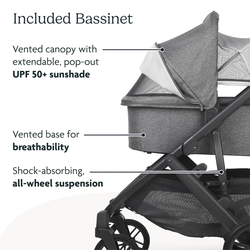 UPPAbaby Vista V2 Stroller Jake Charcoal Carbon Frame Black Leather UP0005 Age- Newborn to 4 Years