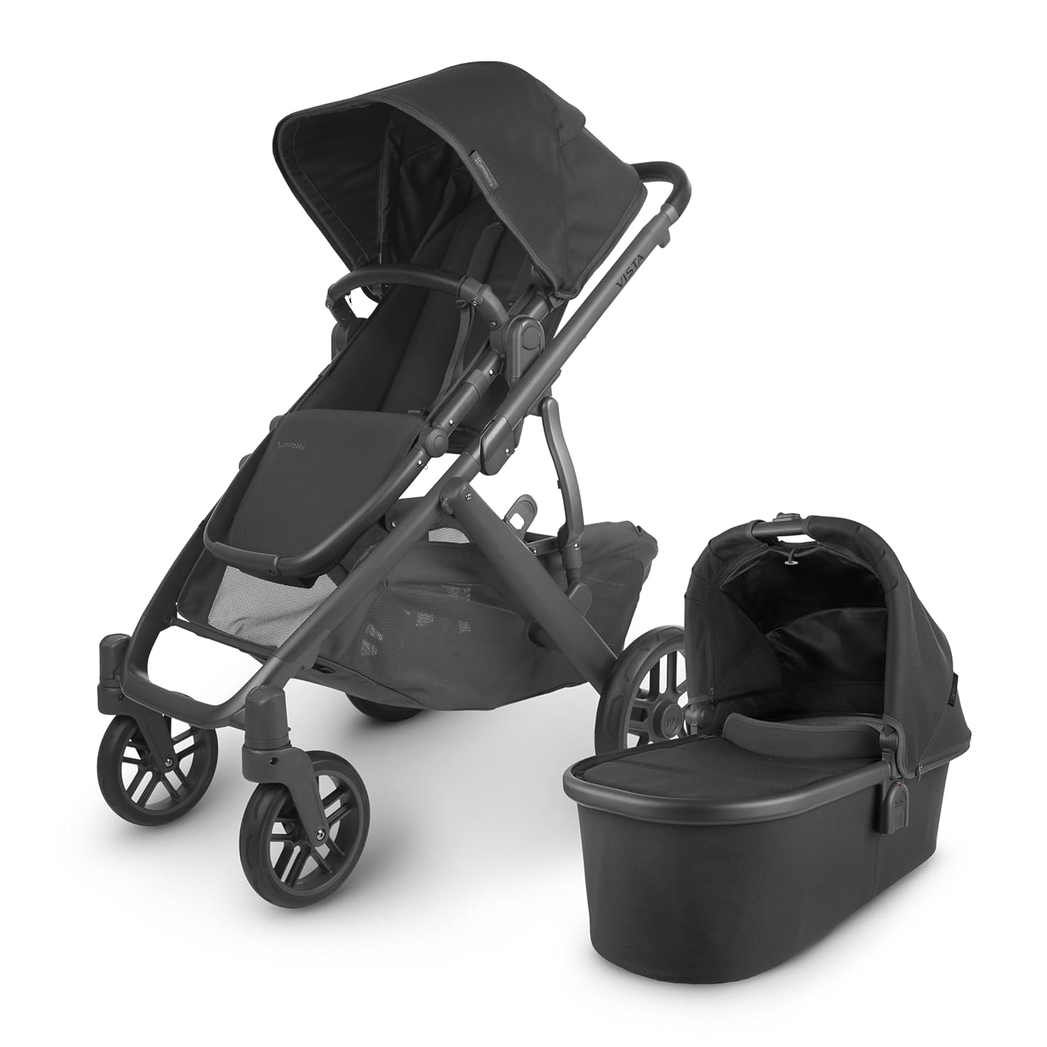 UPPAbaby Vista V2 Stroller Jake Charcoal Carbon Frame Black Leather UP0005 Age- Newborn to 4 Years