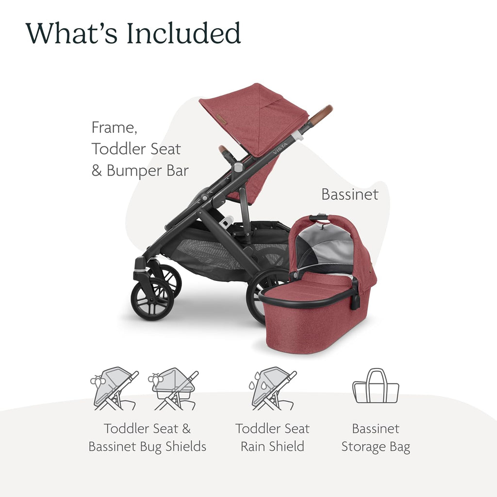 UPPAbaby Vista V2 Stroller Lucy Rosewood Mélange Carbon Frame Saddle Leather UP0011 Age- Newborn to 4 Years