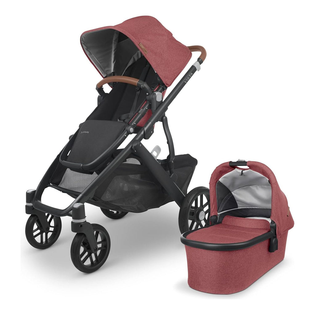UPPAbaby Vista V2 Stroller Lucy Rosewood Mélange Carbon Frame Saddle Leather UP0011 Age- Newborn to 4 Years