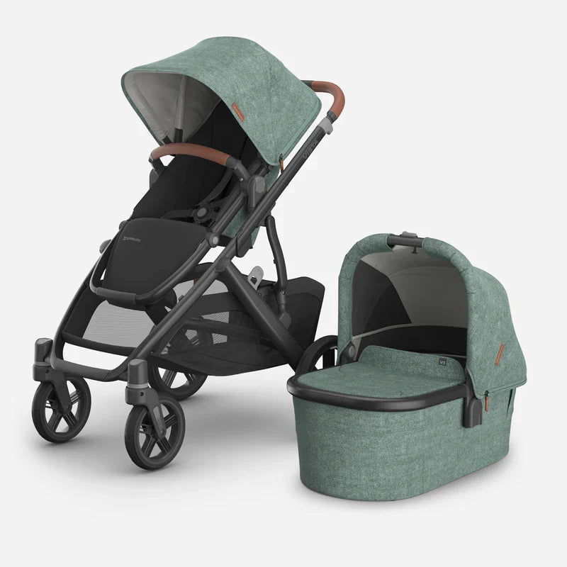 UPPAbaby Vista V3 Stroller Gwen Green Mélange Carbon Frame Saddle Leather 0303-VIS-EU-GWN Age- Newborn to 4 Years