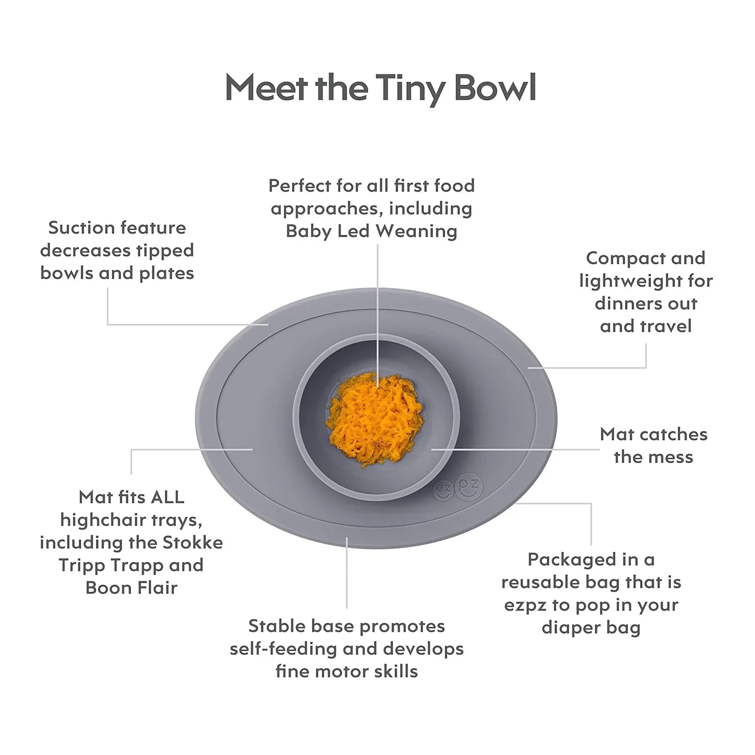 does ezpz mini mat fit stokke ezpz Baby's First Tiny Bowl with Mat 150 Ml Pastel Grey Age- 3 Months &  Above