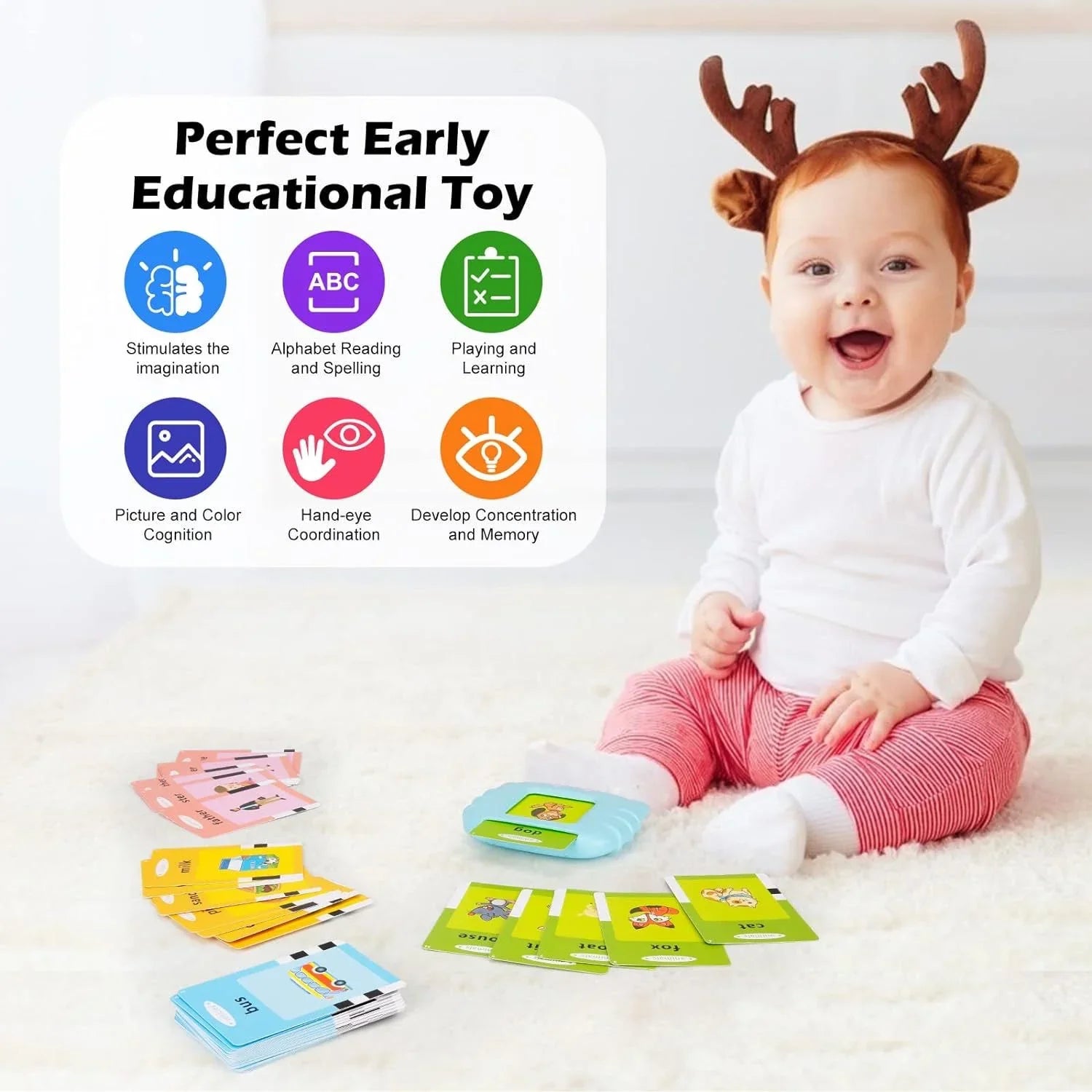 Pibi Talking Flash Cards with 112 Sight Words+USB Cable Montessori & Interactive Toddler Toys Blue Age- 12 Months & Above