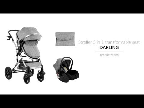 Kikkaboo Darling 3-In-1 Travel System Stroller with Transferable Seat 2024 Light Grey Age-Newborn & Above (Holds upto 22 Kg)