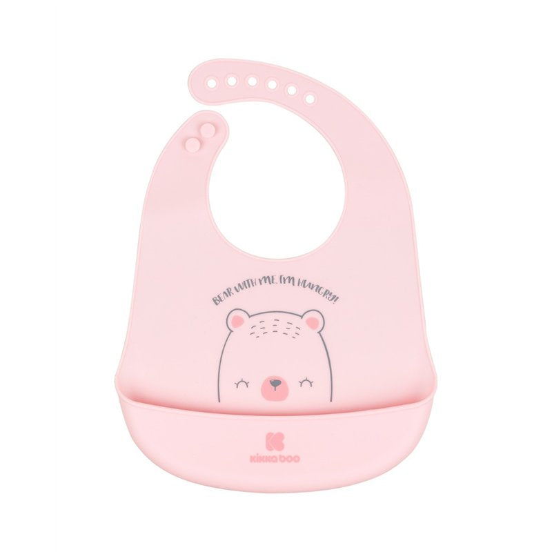 Kikkaboo Bear With Me Silicone Bib Pink Age- 4 Months & Above