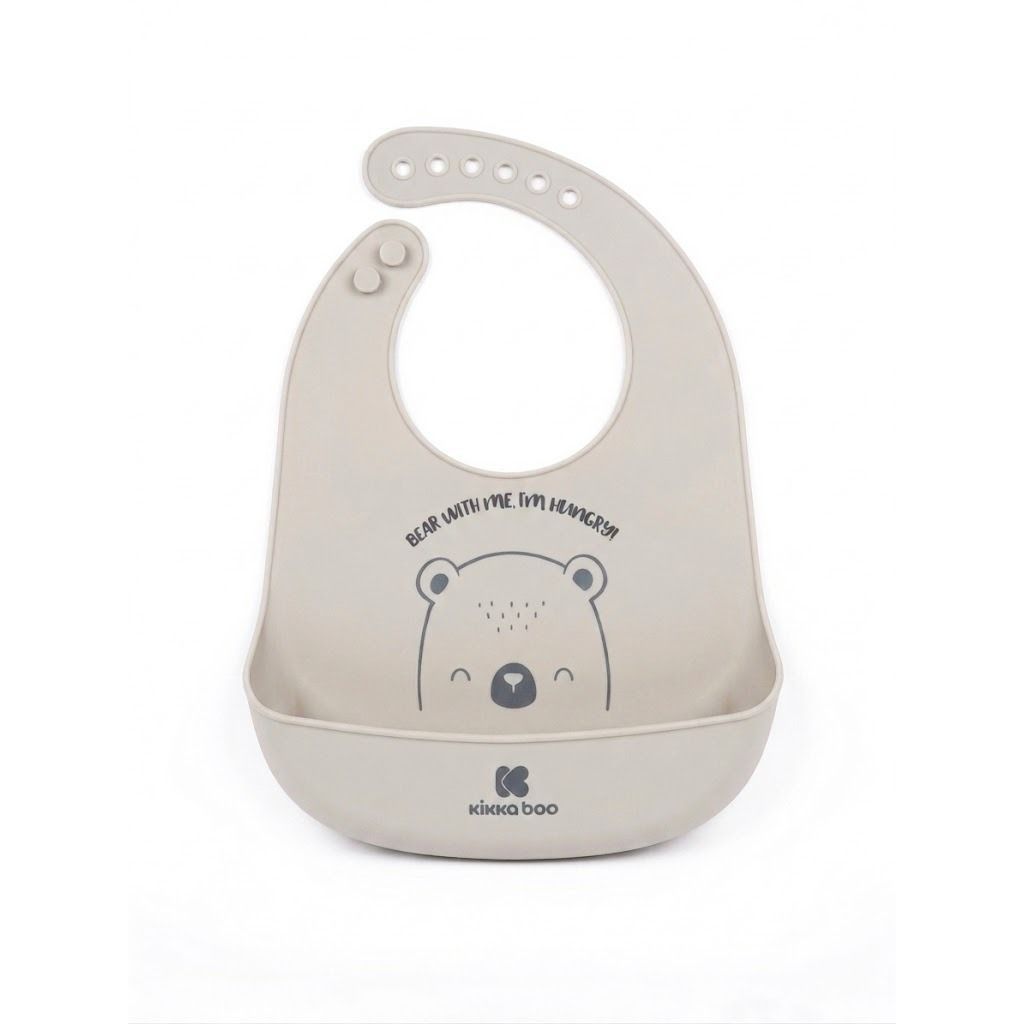 Kikkaboo Bear With Me Silicone Bib Grey Age- 4 Months & Above