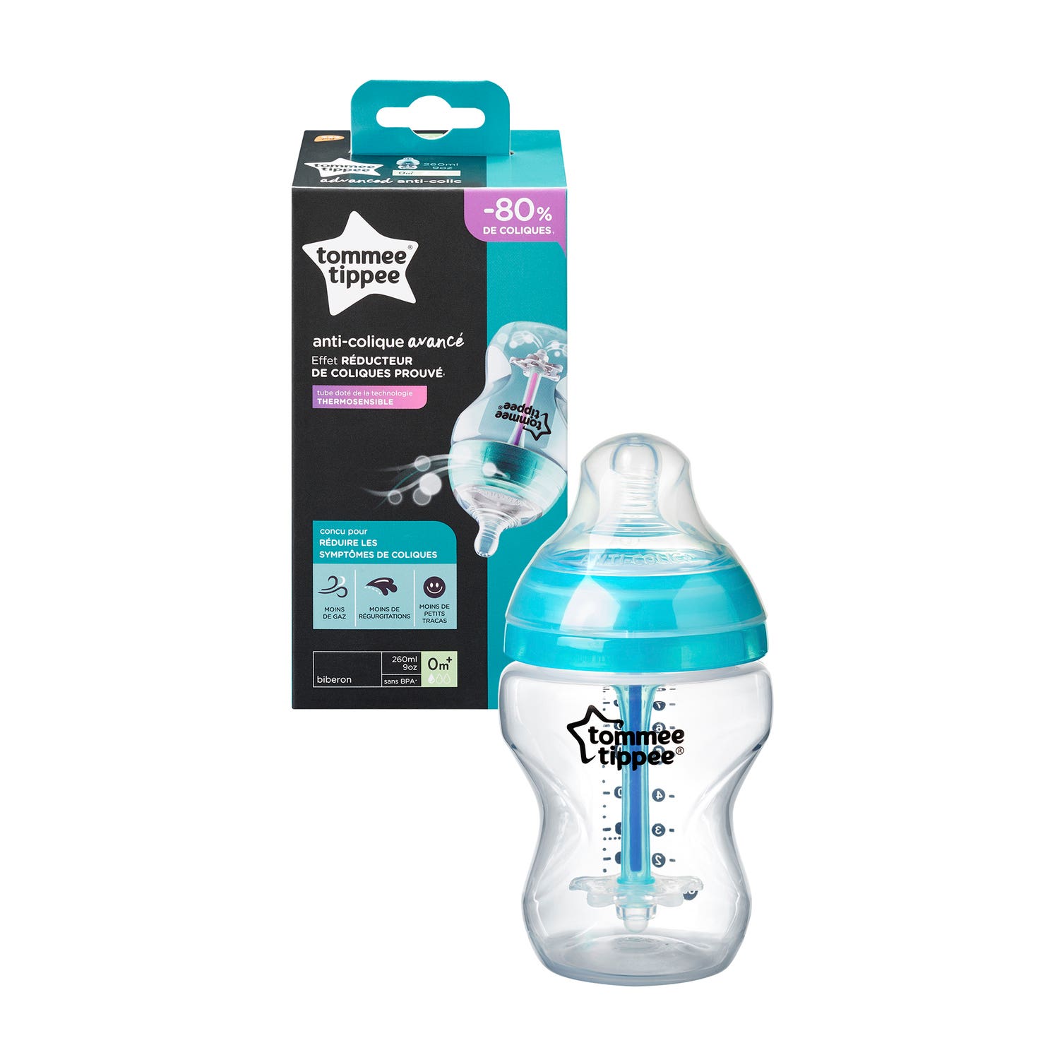 tommee tippee natural start  advanced anti-colic slow flow feeding bottle 260ml age- newborn & above