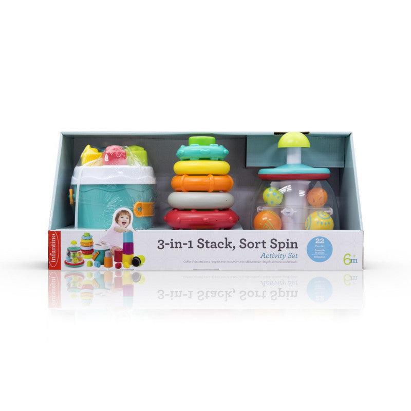 Infantino 3-In-1 Stack, Sort & Spin Kids Activity Set Multicolor Age-6 Months & Above