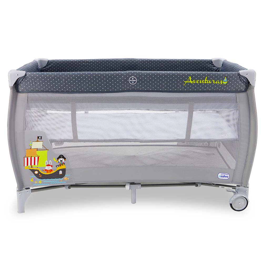 Asalvo Travel Cot Sleep Adventures Grey Newborn to 15kg