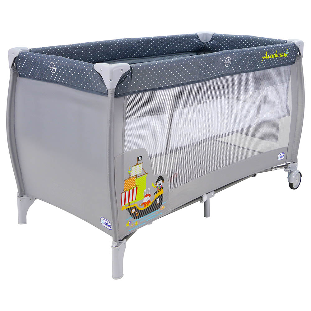 Asalvo Travel Cot Sleep Adventures Grey Newborn to 15kg