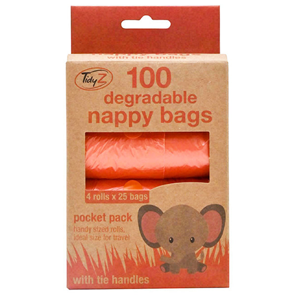 Pibi Tidyz Degradable Nappy Bags With Tie Handles 100 Pack Age- Newborn & Above