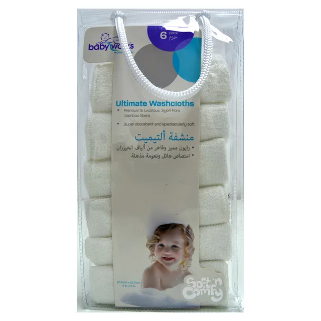 Baby Works   Bamboo Washcloths   (Pack Of 6) White Age 6 Months & Above