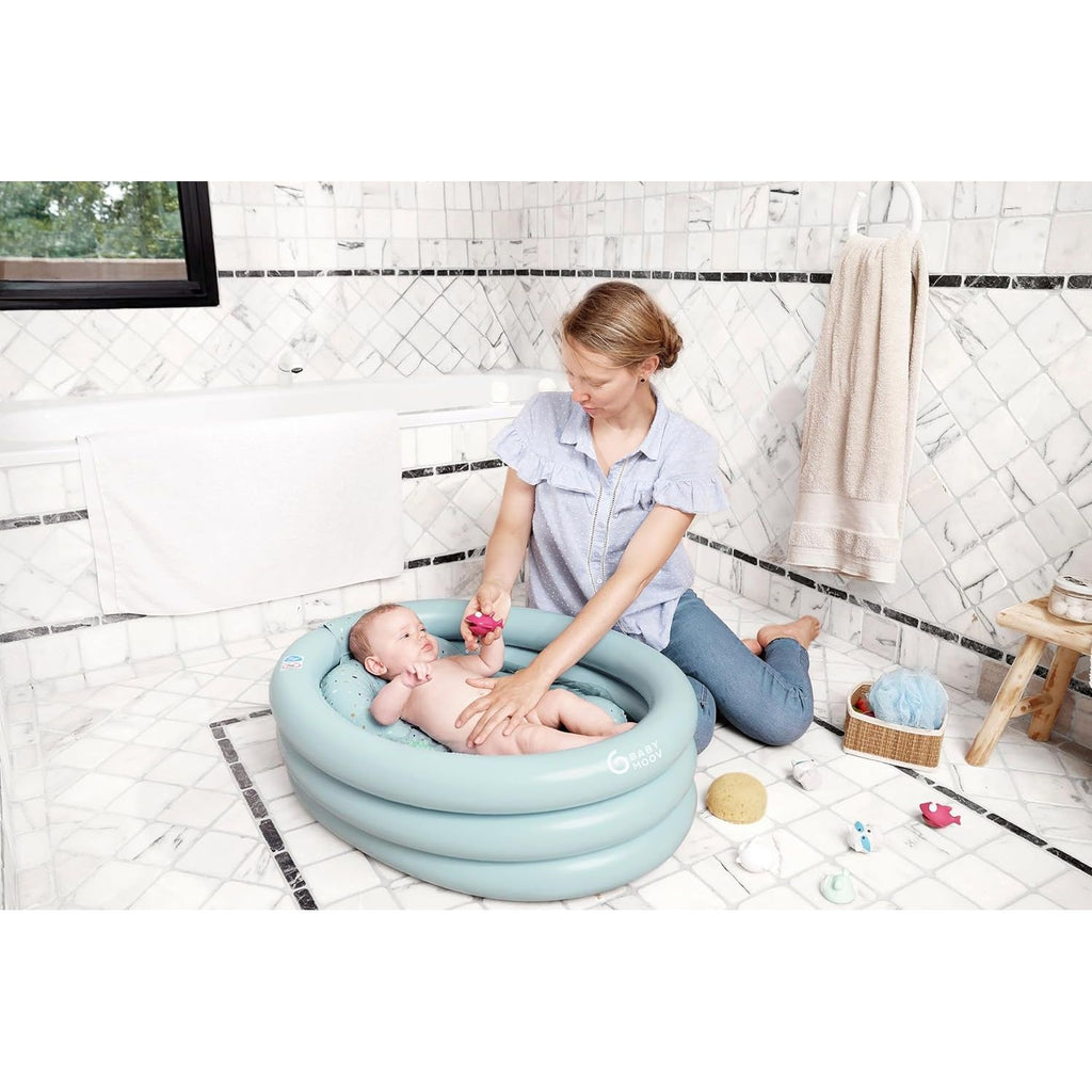 Babymoov Adaptable Inflatable Bath Tub/Paddling Pool Aqua Dots Blue Age- 6 Months & Above