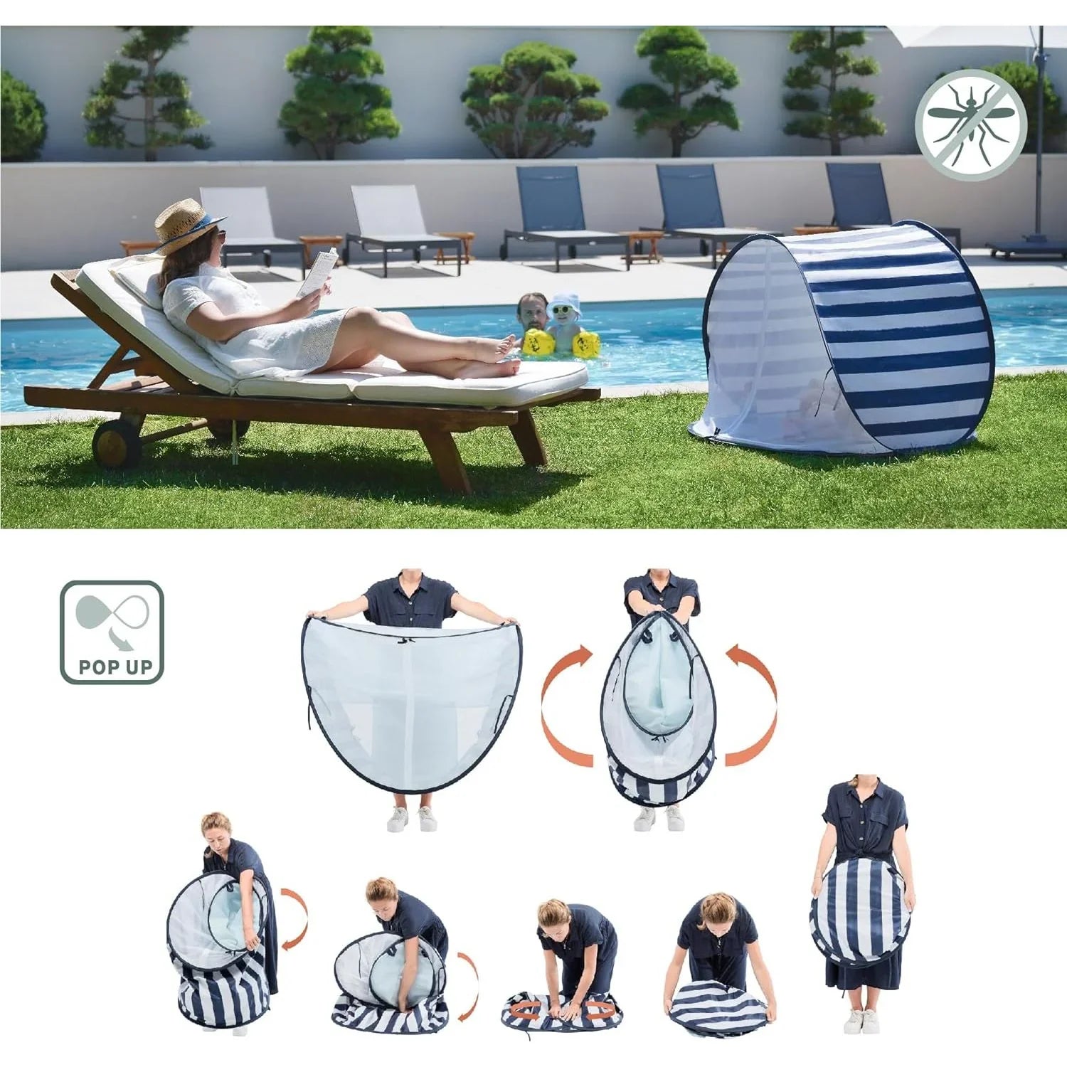 babymoov anti uv tent Babymoov Anti UV Tent with Pegs, Mosquito Net & Carry Bag Blue Stripe Age-  6 Months & Above