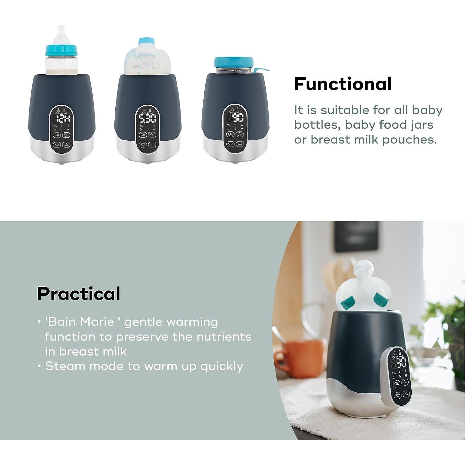 Babymoov Nutri Smart Travel 2in1 Car/Home Bottle Warmer Blue/Grey Age