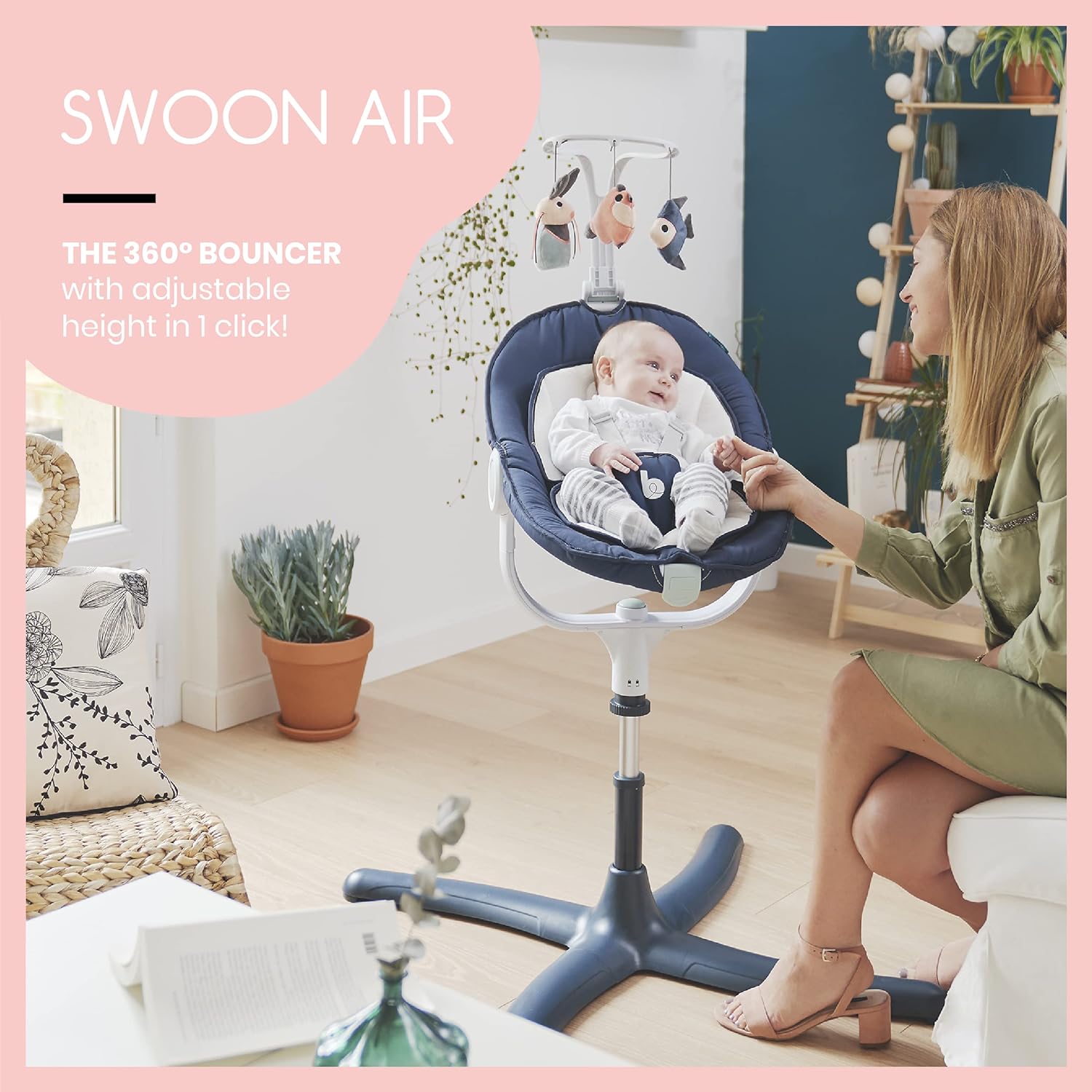 Babymoov One click Height Baby Bouncer Swoon Air Age Newborn Above Holds upto 9 Kg Peekaboo