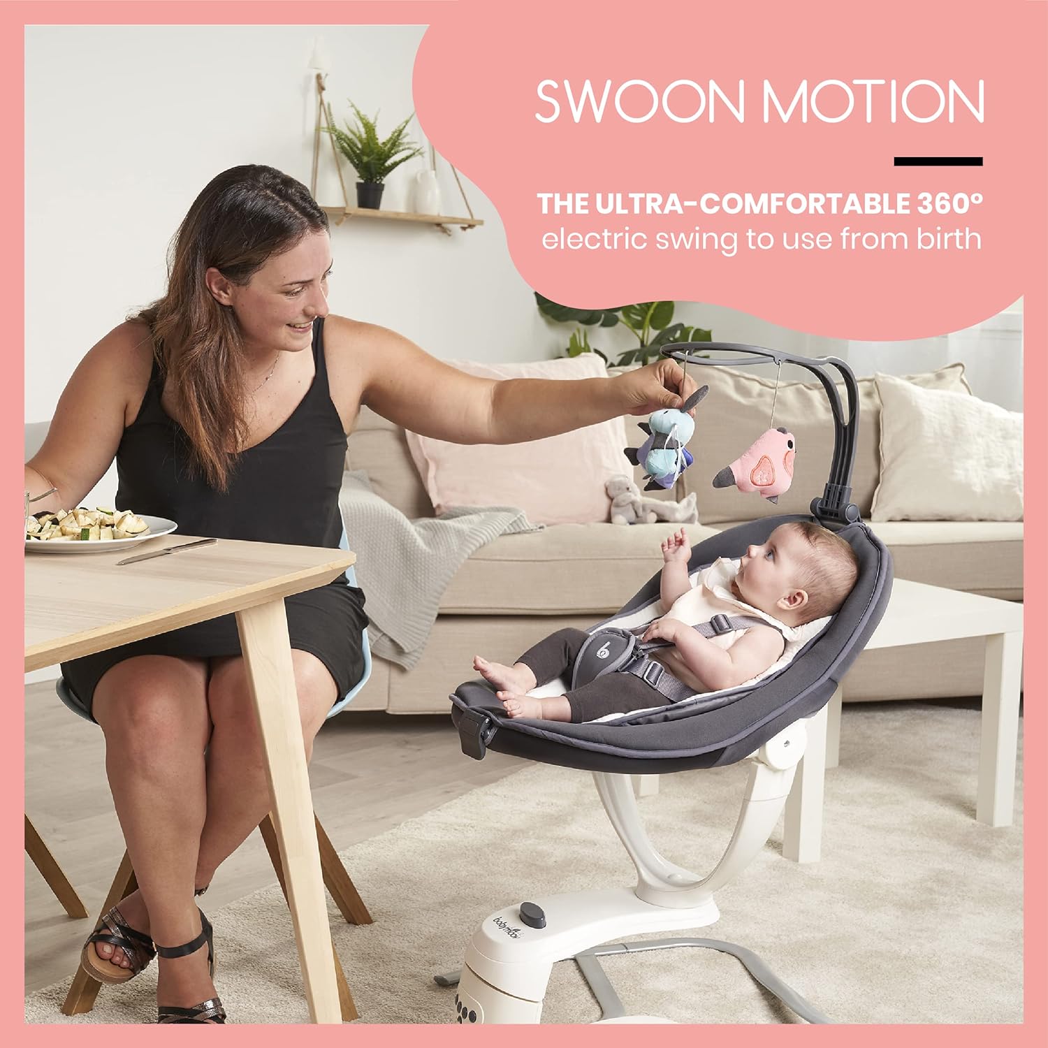Babymoov Swoon Motion Electric 360A A Baby Swing Bouncer Dark Grey Age Newborn Above Peekaboo