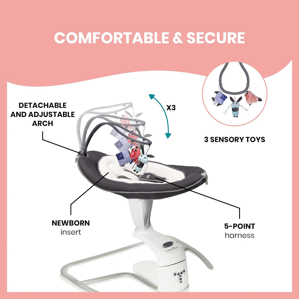 Babymoov Swoon Motion Electric 360° Baby Swing/Bouncer Dark Grey Age- Newborn & Above