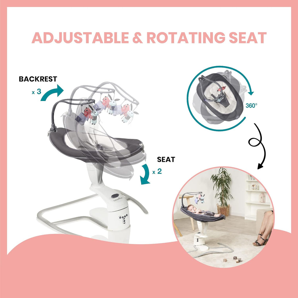 Babymoov Swoon Motion Electric 360° Baby Swing/Bouncer Dark Grey Age- Newborn & Above