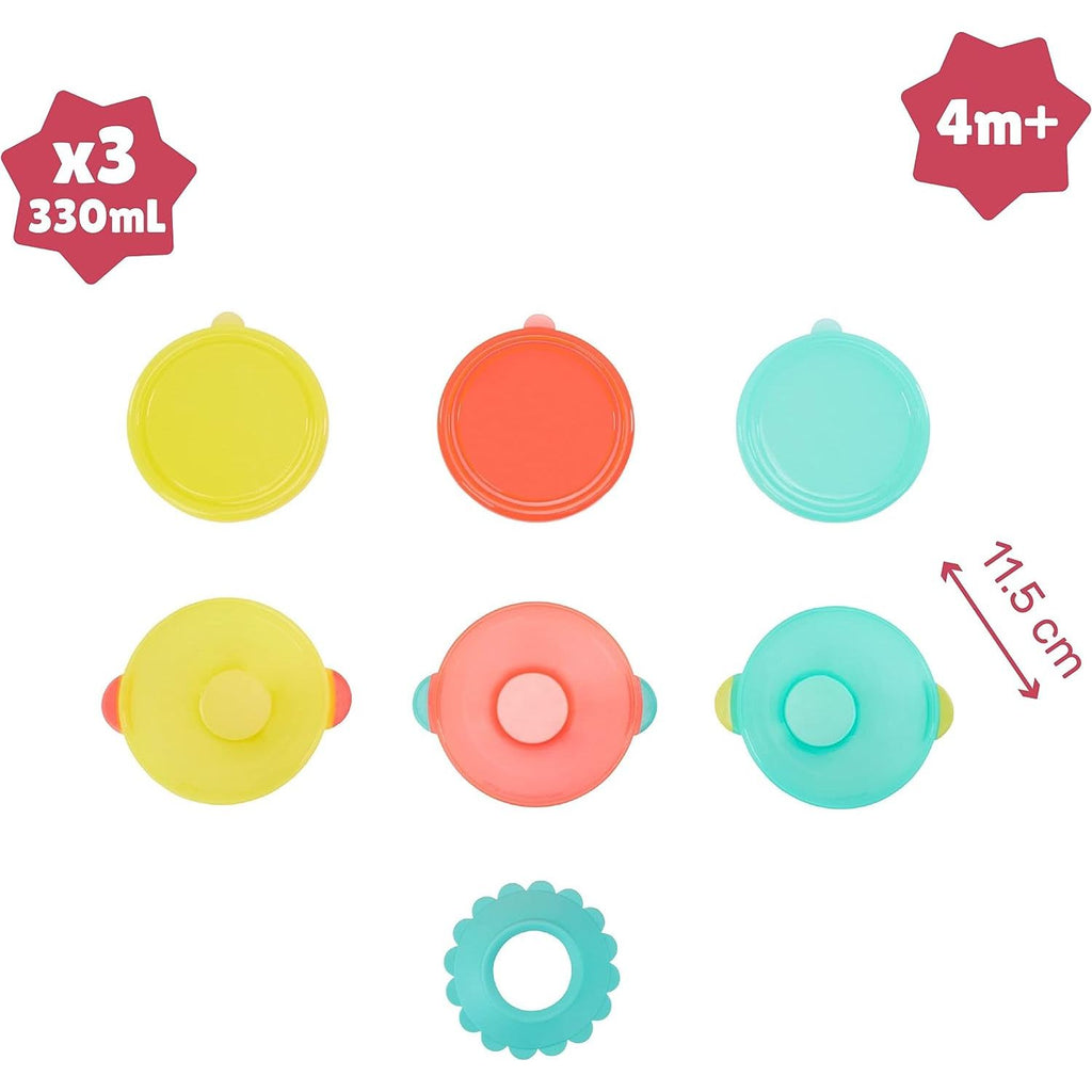 Badabulle 3-Pack Funcolors Bowls with Lids 330 Ml Multicolor Age-Newborn & Above