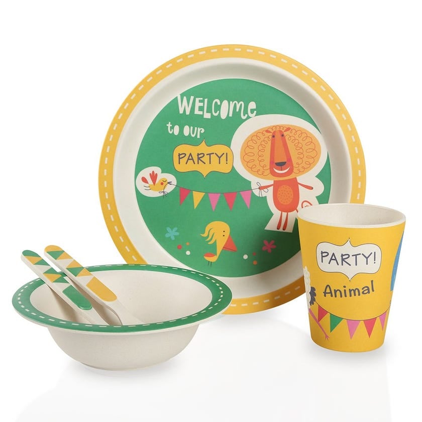 Bamboo Fiber 5-piece Kids Dinnerware Set, Yellow & Green