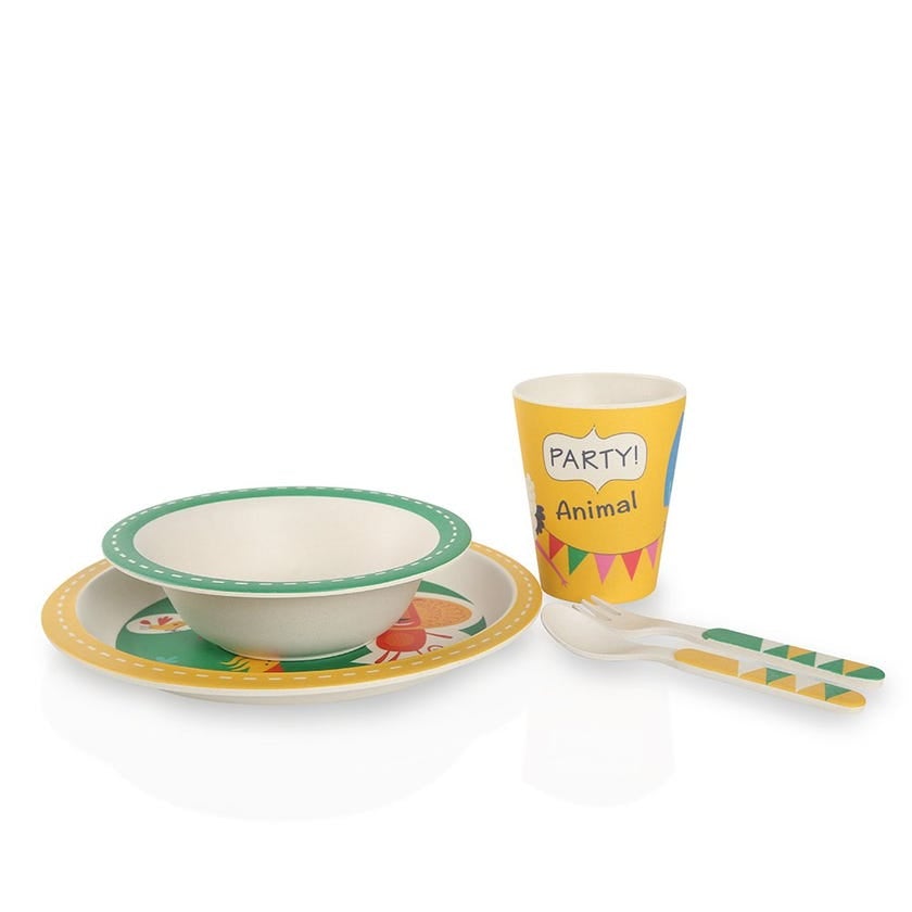 Bamboo Fiber 5-piece Kids Dinnerware Set, Yellow & Green