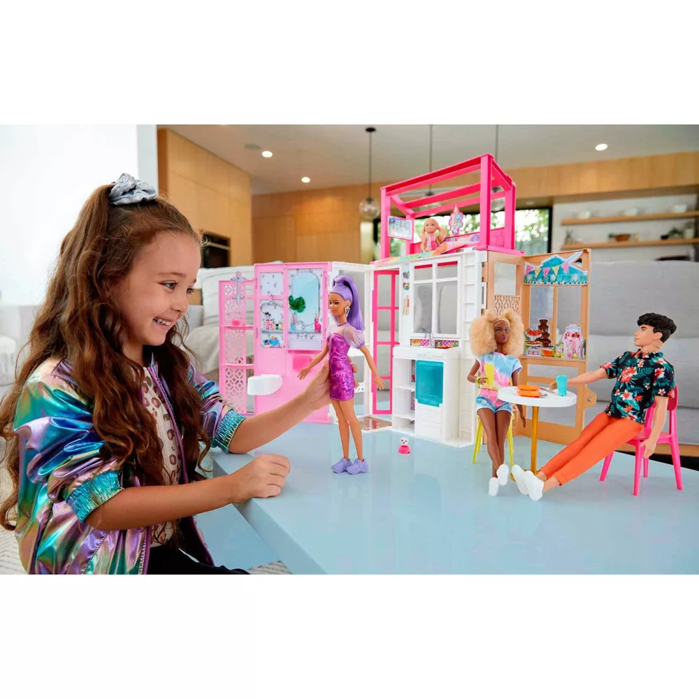 Barbie Dollhouse Playset with 2 Levels & 4 Play Areas Multicolor Age- 3 Years & Above