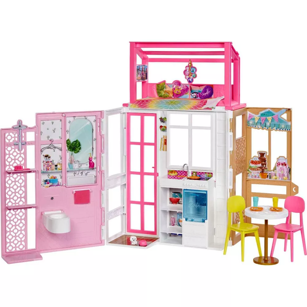 Barbie Dollhouse Playset with 2 Levels & 4 Play Areas Multicolor Age- 3 Years & Above