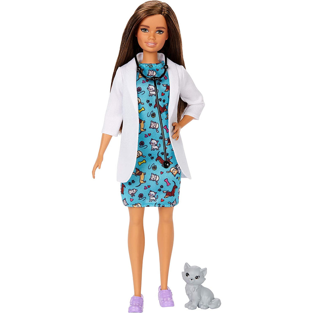 Barbie Pet Vet Brunette Doll With Cat Multicolor Age- 3 Years & Above