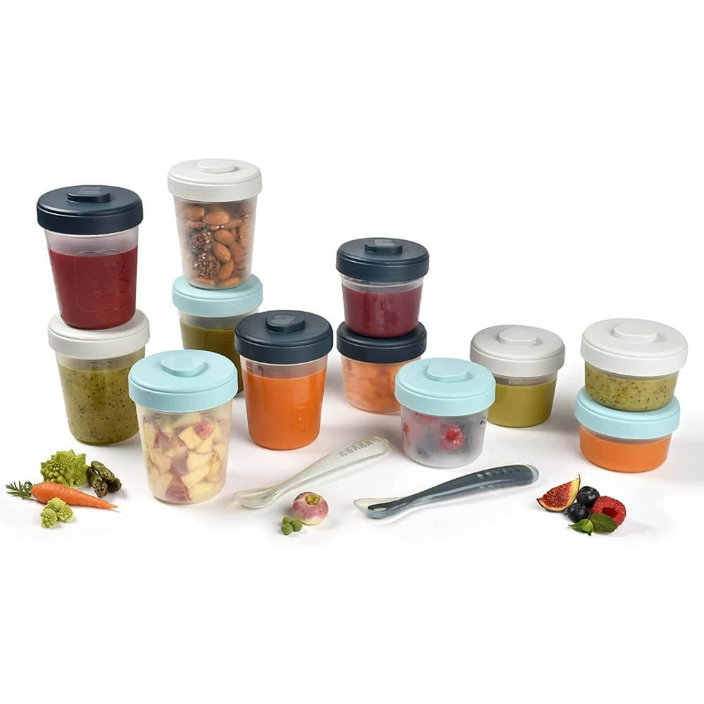 Béaba Baby Food Storage Clip Containers & Spoons Set 12 Clip Portions Storm Age- Newborn & Above