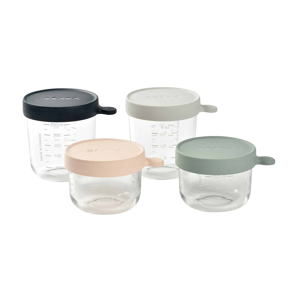 Béaba Conservation Glass Storage Jars Pack of 4 (150 Ml) Pink/Navy Age- Newborn & Above