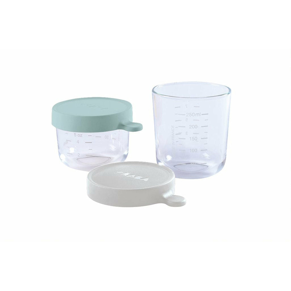 Beaba Conservation Jar Glass Set Of 2 150Ml / 250Ml Airy Green/Light Mist Age- 4 Months & Above