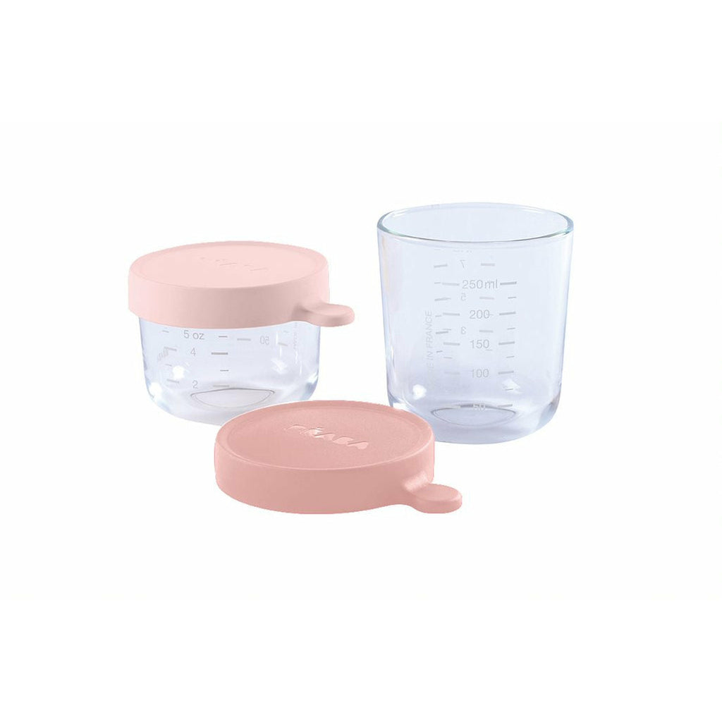 Beaba Conservation Jar Glass Set Of 2 150Ml /250Ml Pink/Old Pink Age- 4 Months & Above