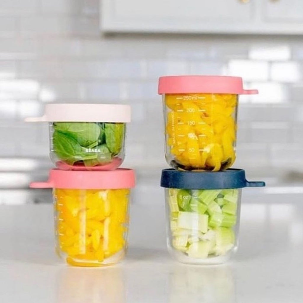 Beaba Conservation Jar Glass Set of 3 150ml / 250ml / 400ml Age 4m+ Pink/Eucalyptus Green/Light Mist