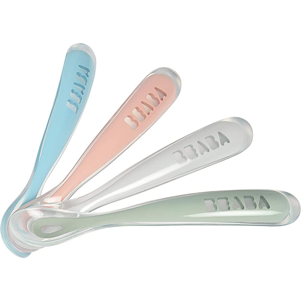 Béaba Ergonomic Silicone Spoons Eucalyptus Pack of 4 Age- 4 Months & Above